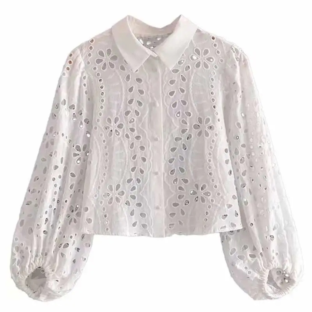 White Eyelet Button-Down Shirt - Women - Picture 2 of 8